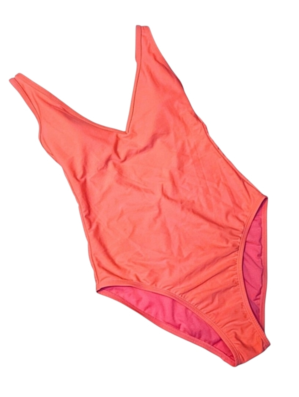 Kona Sol High Leg Low Back Over The Shoulder 1 PC Swimsuit Orange Coral Med NWOT
